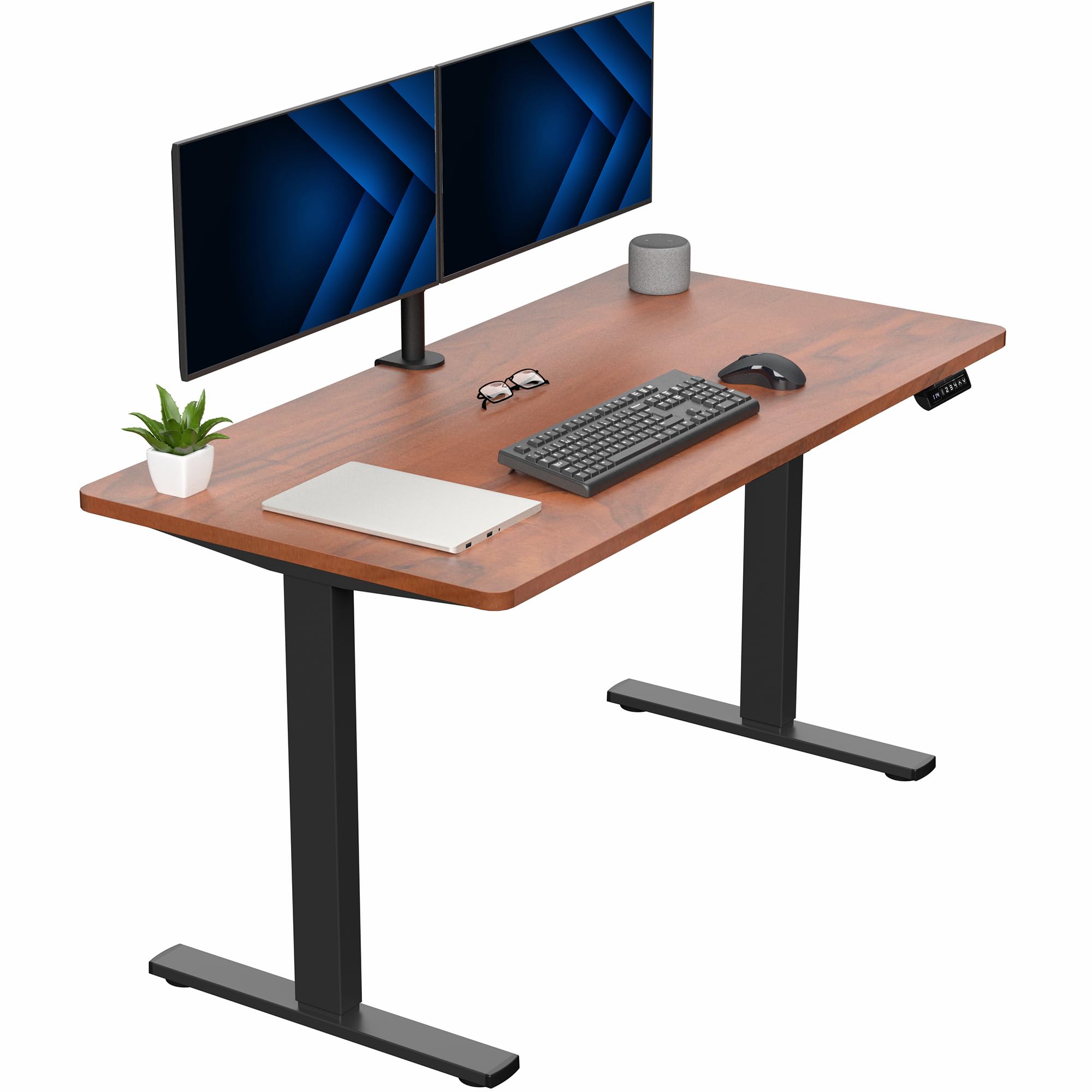 VIVO Electric 55 x 28 in Standing Desk, Memory Height Adjustment, 1B Series, Holds 220 lbs, One-Piece Dark Walnut Top, Black Fra