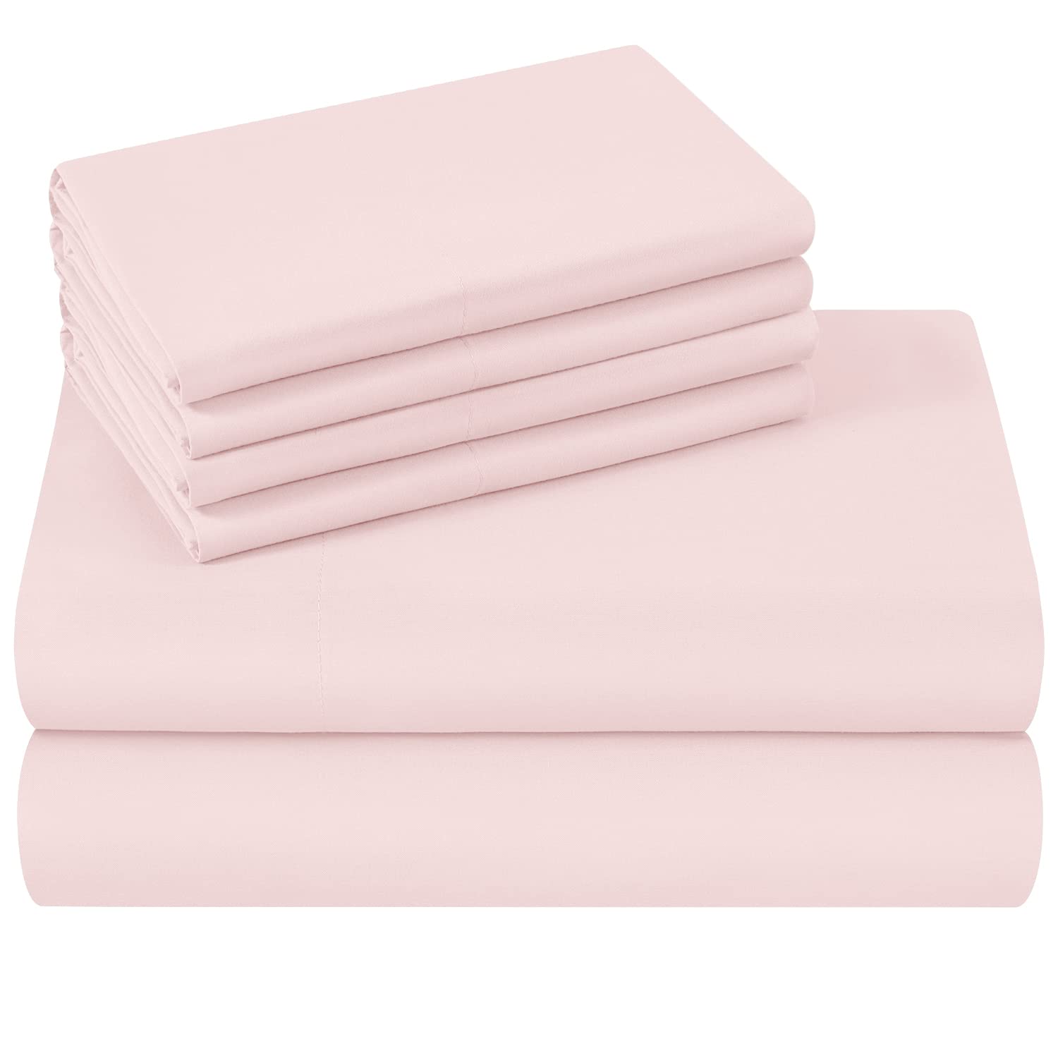 Homeideas Queen Size Bed Sheets - 6 Piece Set (Pale Pink) - Extra Soft Brushed Microfiber 1800 Bedding Sheets, Deep Pocket, Wrin