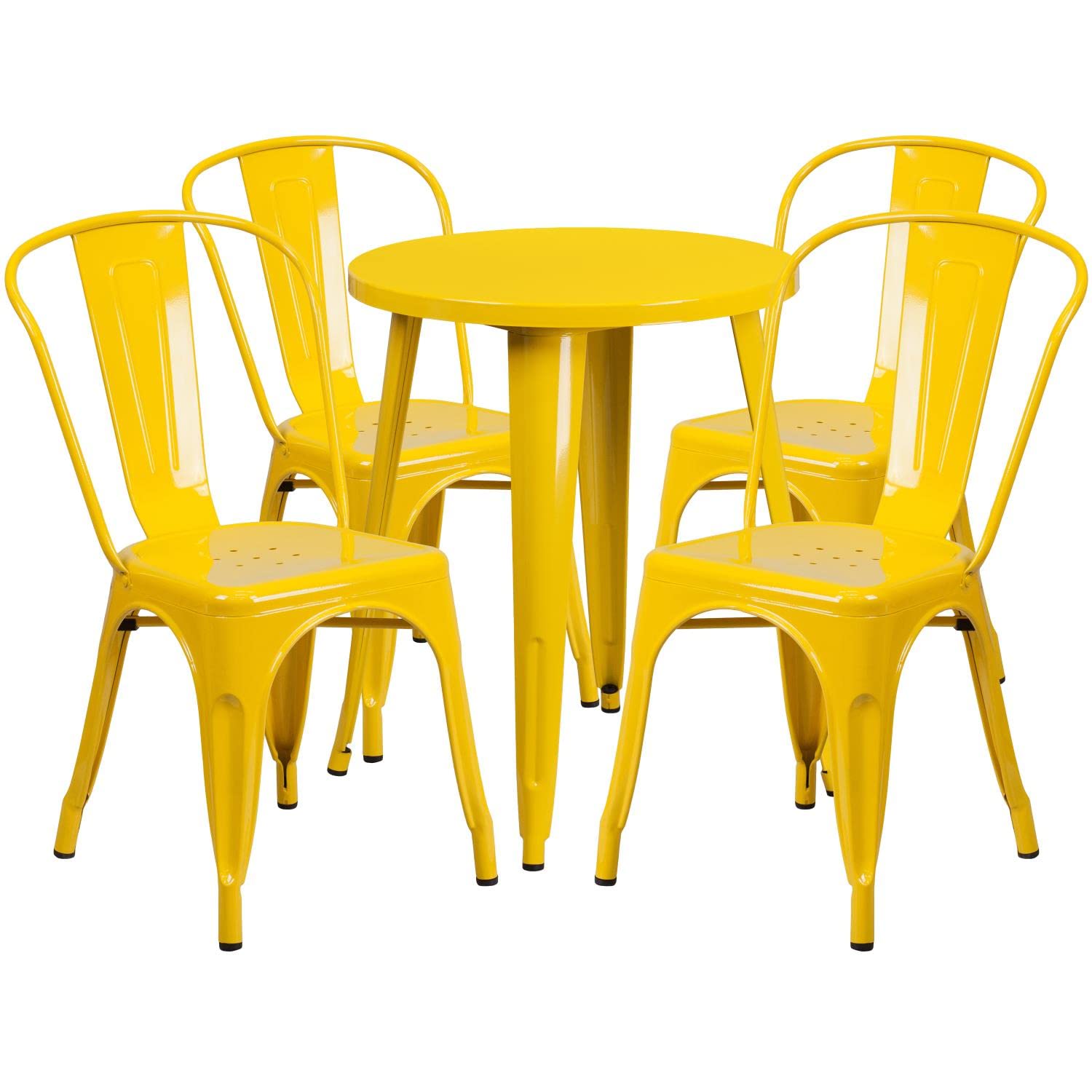 Flash Furniture Chauncey Commercial Grade 24&quot; Round Yellow Metal Indoor-Outdoor Table Set With 4 Cafe Chairs