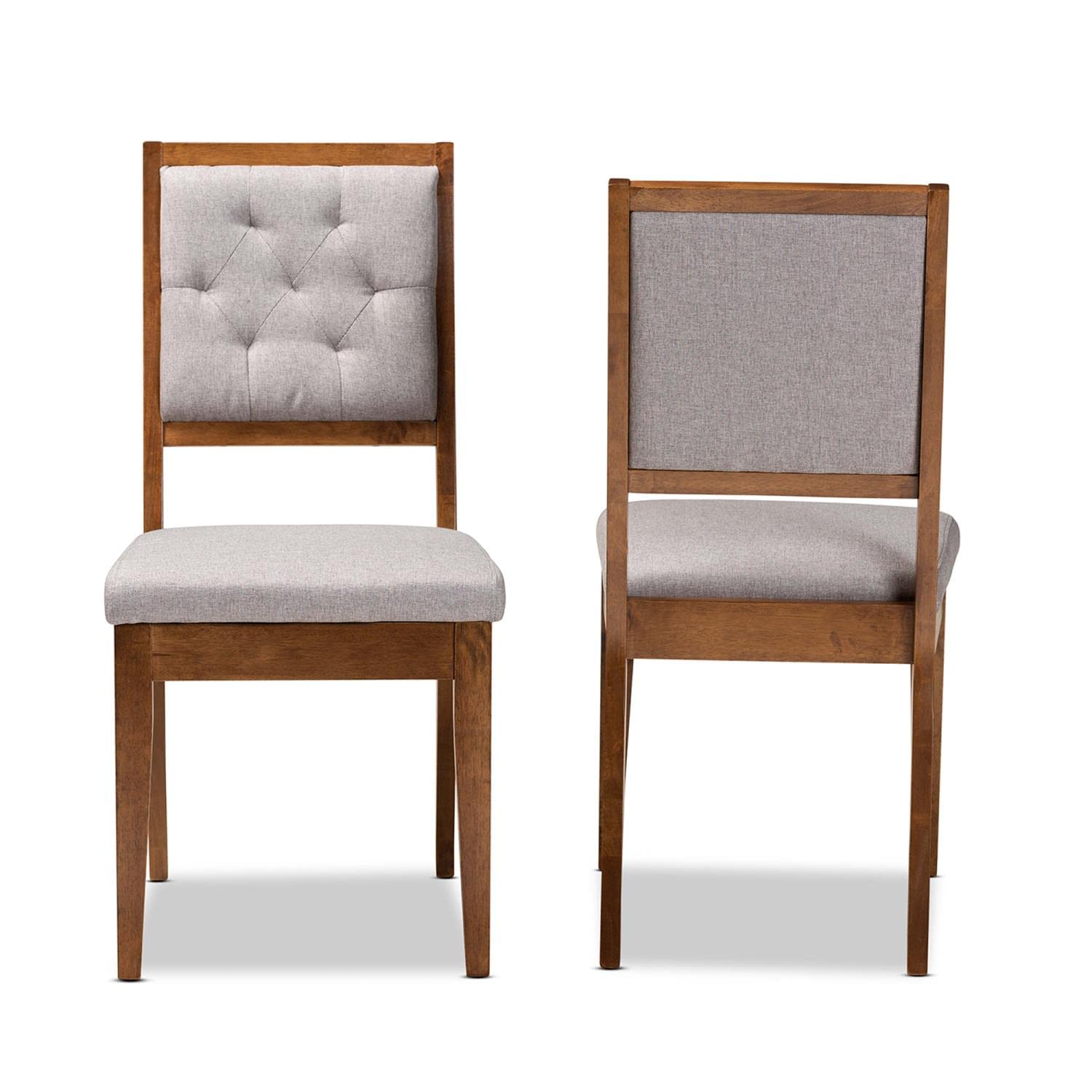 Baxton Studio Gideon Modern and Contemporary Grey Fabric Upholstered and Walnut Brown Finished Wood 2-Piece Dining Chair Set