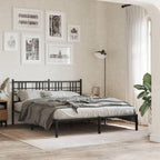 vidaXL Metal Double Bed Frame - Black, Contemporary Steel Construction with Headboard, for Mattress 59.1"x78.7", Bedroom Furniture