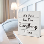 It'S Fine I'M Fine Everything Wooden Box Sign Desk Decor, Farmhouse Wood Box Sign For Home Shelf Table Decoration 5 X 5 Inch