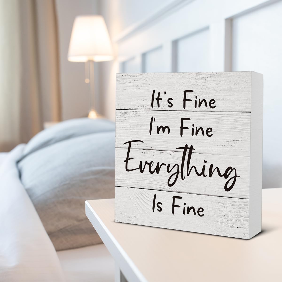 It'S Fine I'M Fine Everything Wooden Box Sign Desk Decor, Farmhouse Wood Box Sign For Home Shelf Table Decoration 5 X 5 Inch