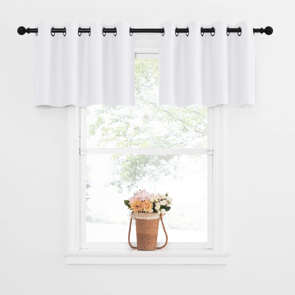 Nicetown 50% Blackout Curtains Valances - Short Grommet Kitchen Window Treatment Curtain Top Tiers For Living Room/Kitchen/Master Bedroom, Pure White, 2 Panels, 52W By 18L 1.2 Inches Header