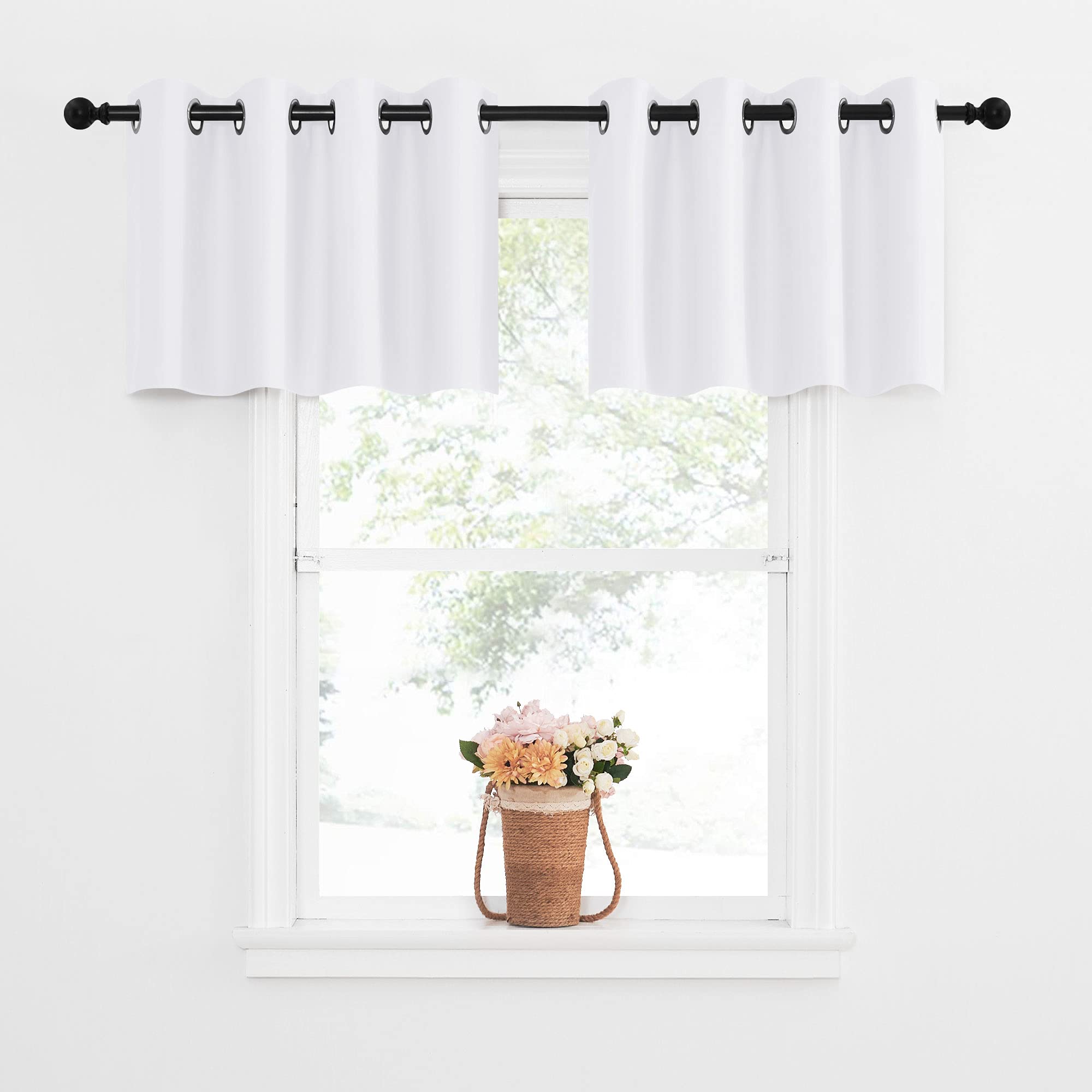 Nicetown 50% Blackout Curtains Valances - Short Grommet Kitchen Window Treatment Curtain Top Tiers For Living Room/Kitchen/Master Bedroom, Pure White, 2 Panels, 52W By 18L 1.2 Inches Header