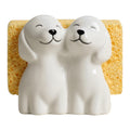 Bicuzat Ceramic Couple Dogs Sponge Holder for Kitchen Sink, White Dog Compact Sink Caddy Organizer, Dish Sponge Holder