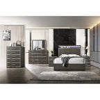 Acme Escher Wooden Eastern King Panel Bed with LED in Gray Oak