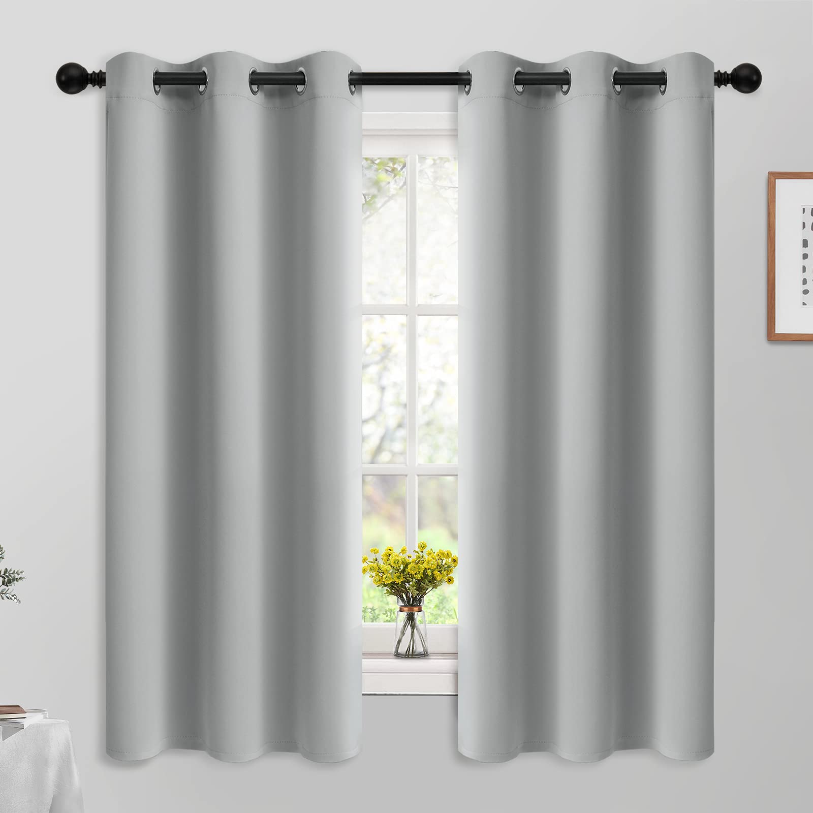 Yakamok 63 Inch Length Blackout Curtains For Bedroom, Thermal Insulated Room Darkening Grommet Top Window Drapes For Living Room