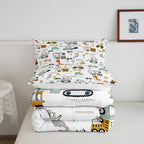 Feelyou Construction Bedding Set Twin Size Equipment Trucks Comforter Set For Kids Boys Girls Decor Dinosaur Comforter 3D Digita