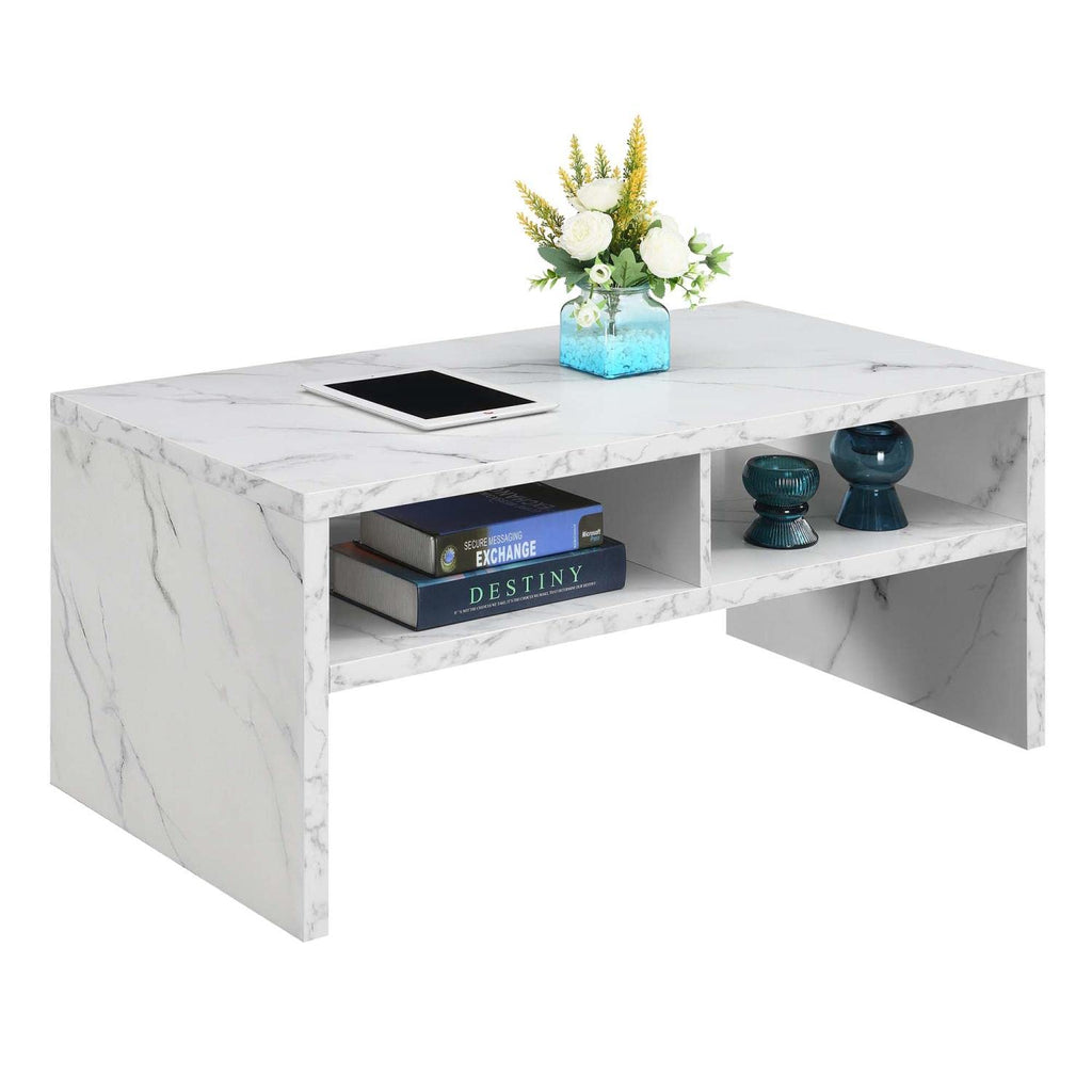 Convenience Concepts Northfield Admiral Deluxe Coffee Table with Shelves, White Faux Marble