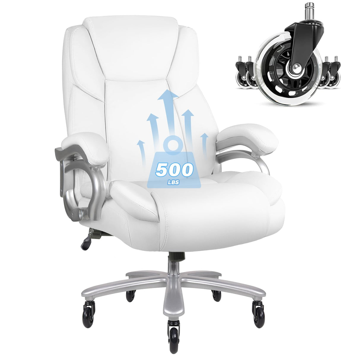 Big And Tall Office Chair 500Lbs With Lumbar Support, Ergonomic Heavy Duty Black Office Chair, Leather Office Executive Chair Wi