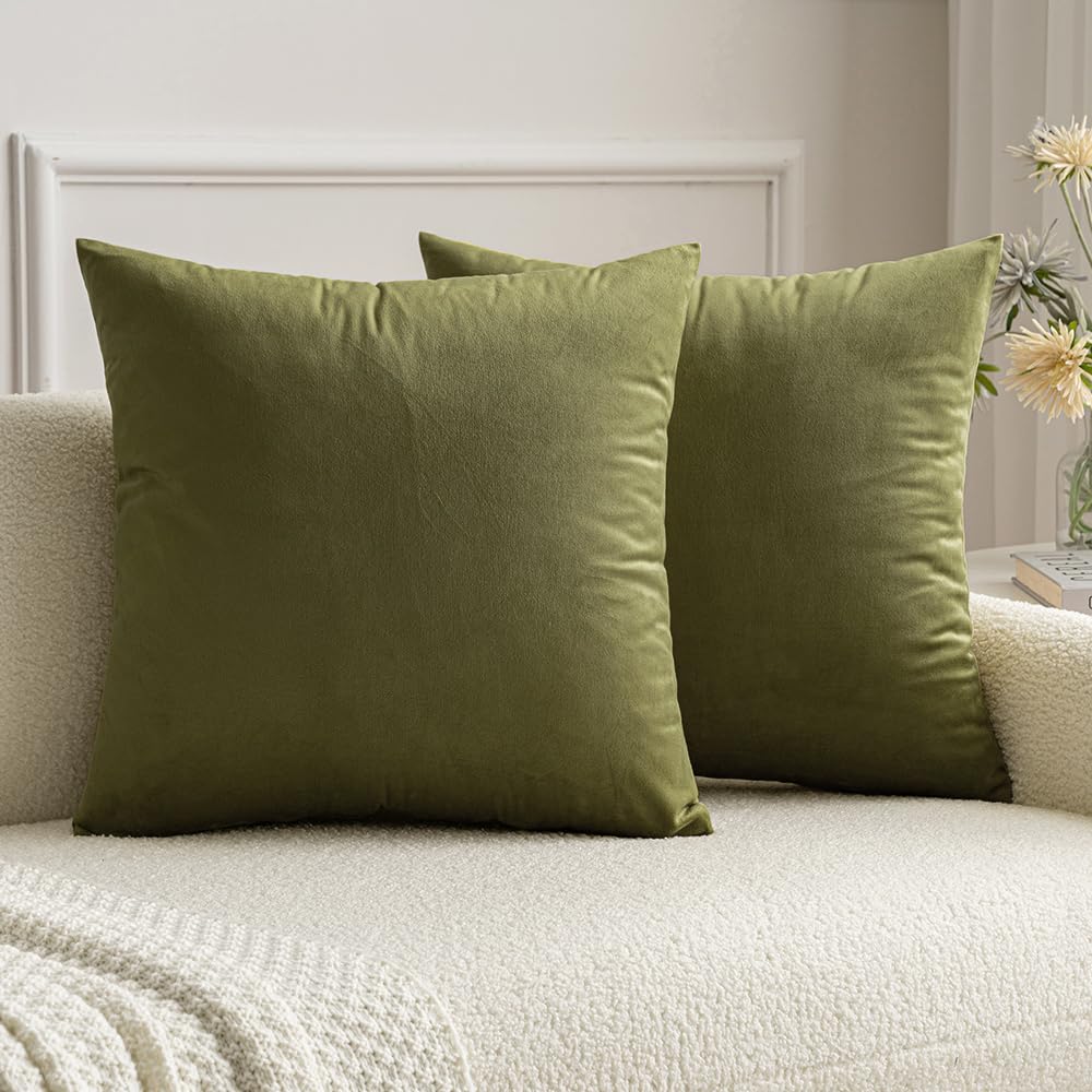 Miulee Pack Of 2 Olive Green Pillow Covers 18X18 Inch Decorative Velvet Throw Pillow Covers Modern Soft Couch Throw Pillows Farm