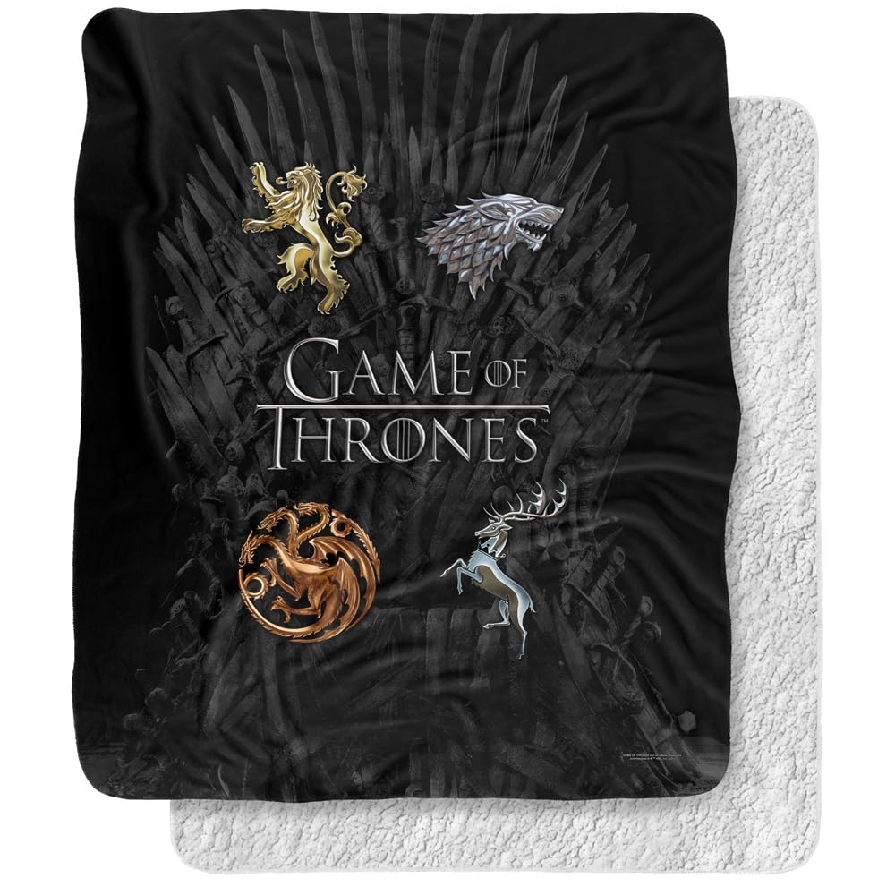 Game Of Thrones Blanket, 50'X60', Chrome House Sigils Silky Touch Sherpa Back Super Soft Throw Blanket