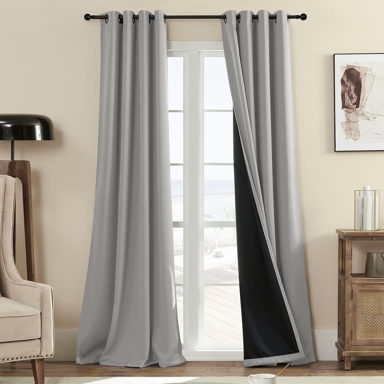 Rutterllow 100% Blackout 330 Gsm Curtains, Full Shade 80 Inches Long Complete Drapes For Living Room,Thermal Insulated Bedroom W