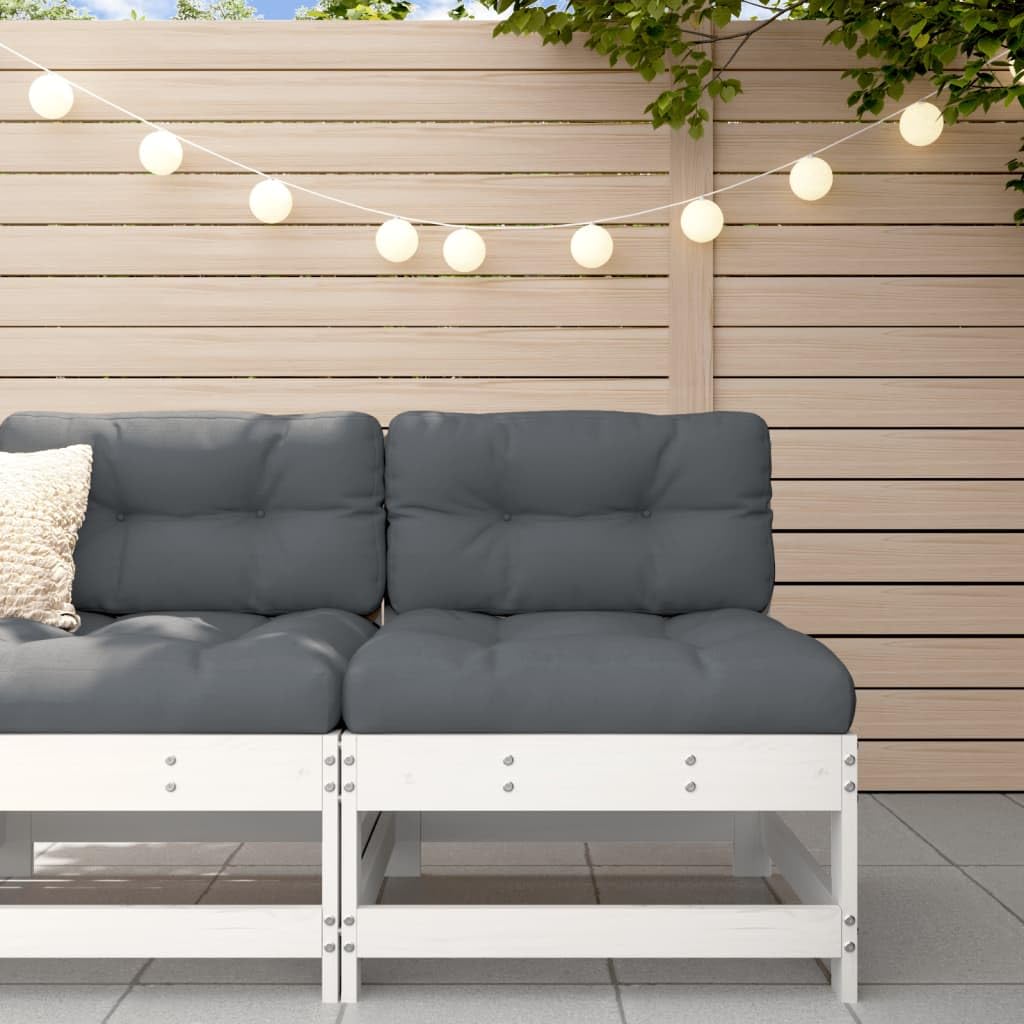vidaXL Solid Pine Wood Middle Sofa with Soft Cushions and Stable Plywood Slats - White Color, Suitable for Garden, Patio and Terrace