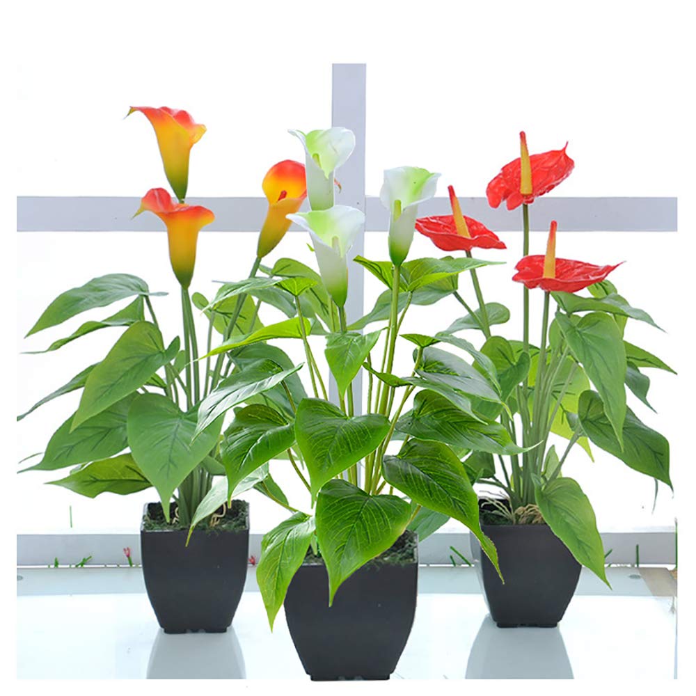Artificial Flower Calla Lily Faux Small Potted Plant With Black Pot Fake Bonsai Flower For Home, Office, Indoor And Outdoor Occa