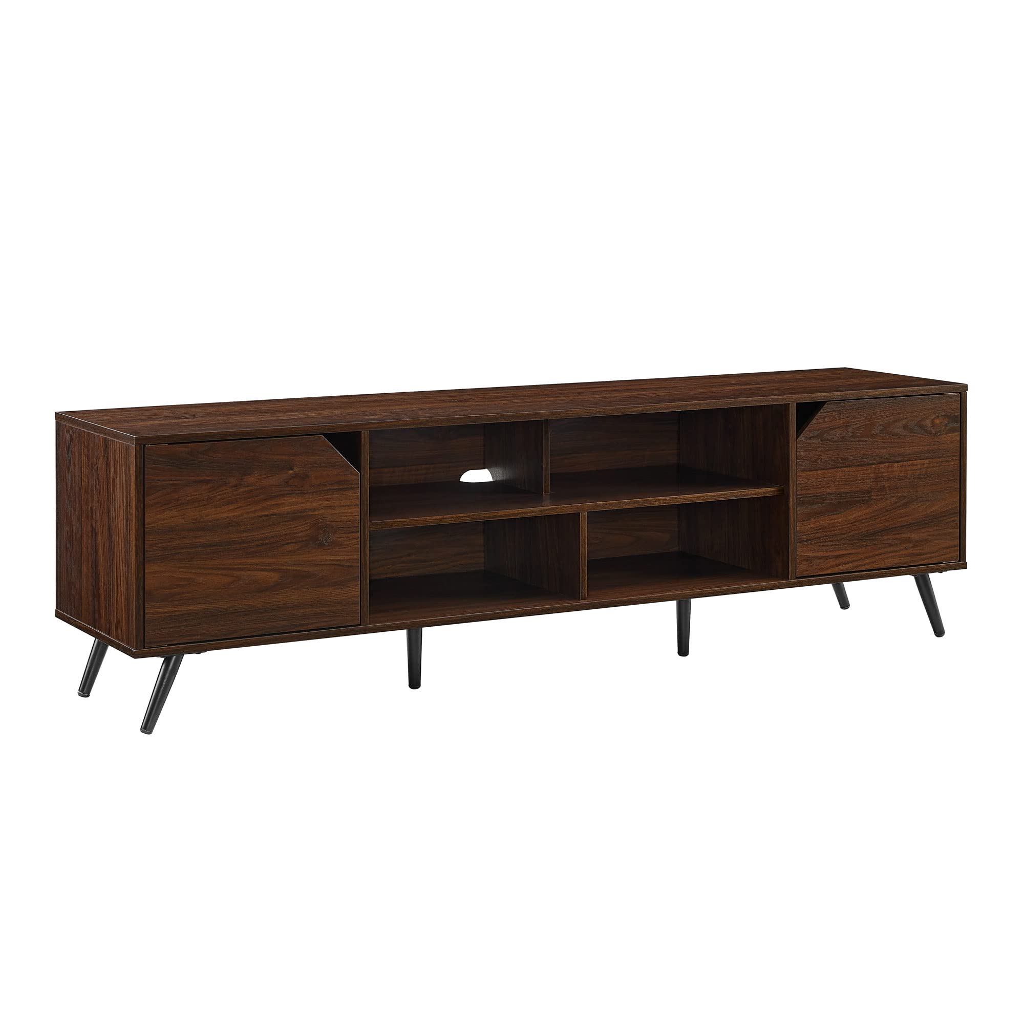 Walker Edison Nora Modern Minimal Open-Shelf Tv Stand For Tvs Up To 80 Inches, 70 Inch, Dark Walnut