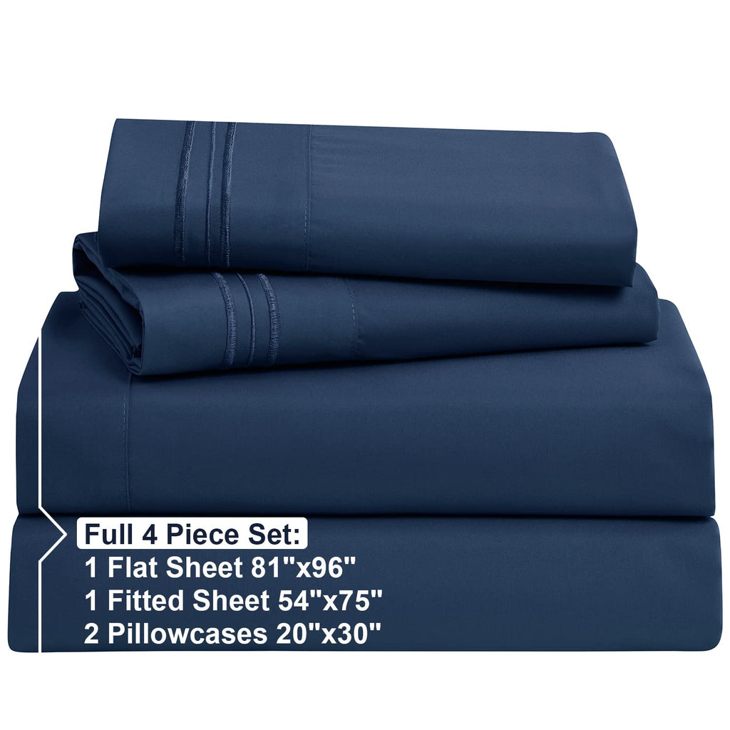 Nestl Full Size Sheet Sets - 4 Piece Full Size Sheets, Deep Pocket, Hotel Luxury, Extra Soft, Breathable And Cooling, Navy Blue Bed Sheets For Full Size Mattress