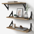 Floating Shelves with Black Metal Brackets Set of 3, Light Wood Wall Bookshelf for Bedroom Over Desk Bed, Hanging Shelf for Offi