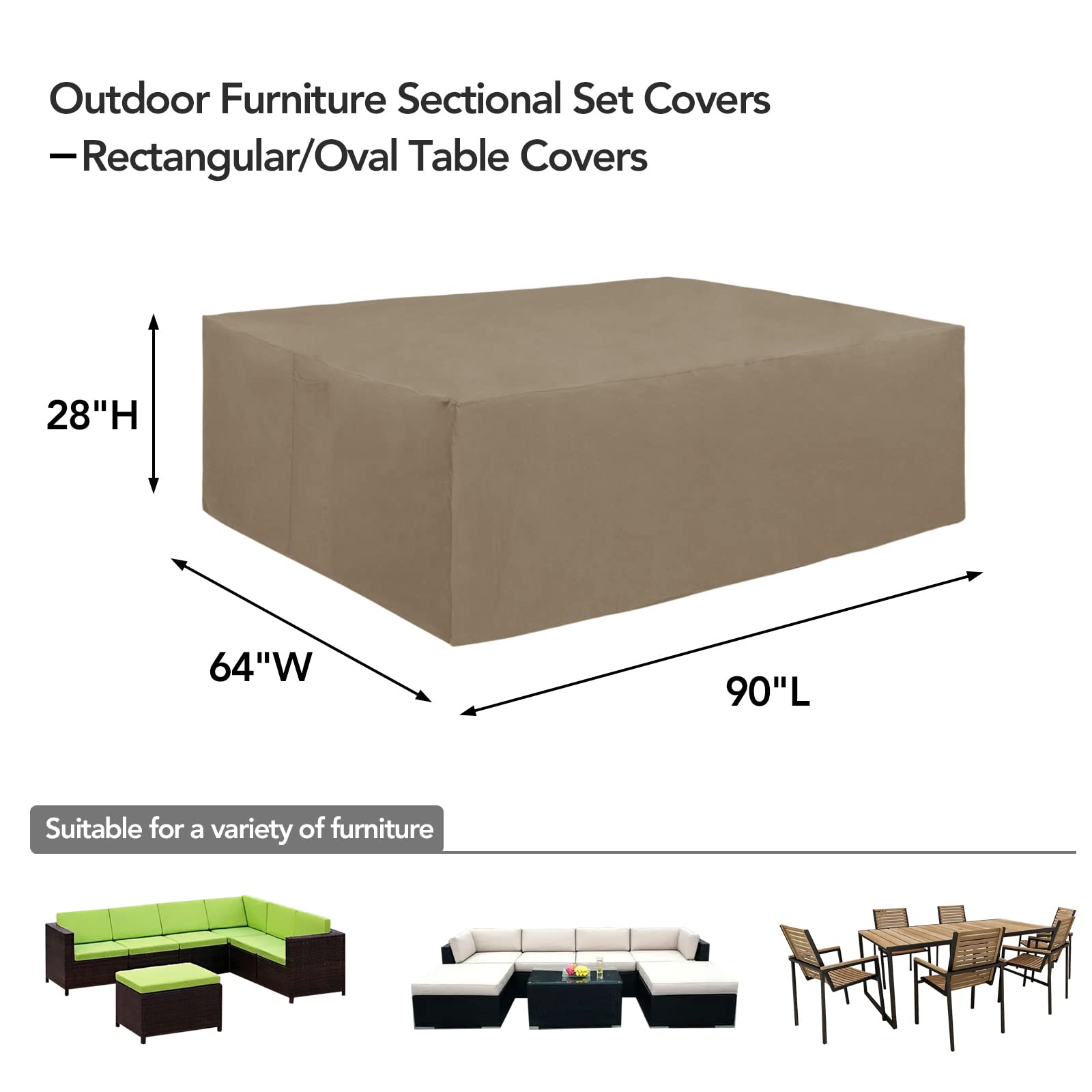 Easy-Going 600D Heavy Duty Patio Furniture Cover, Outdoor Rectangular Table And Chair Set Cover, Waterproof Outdoor Sectional Set Cover (90' L X 64' W X 28' H, Camel)