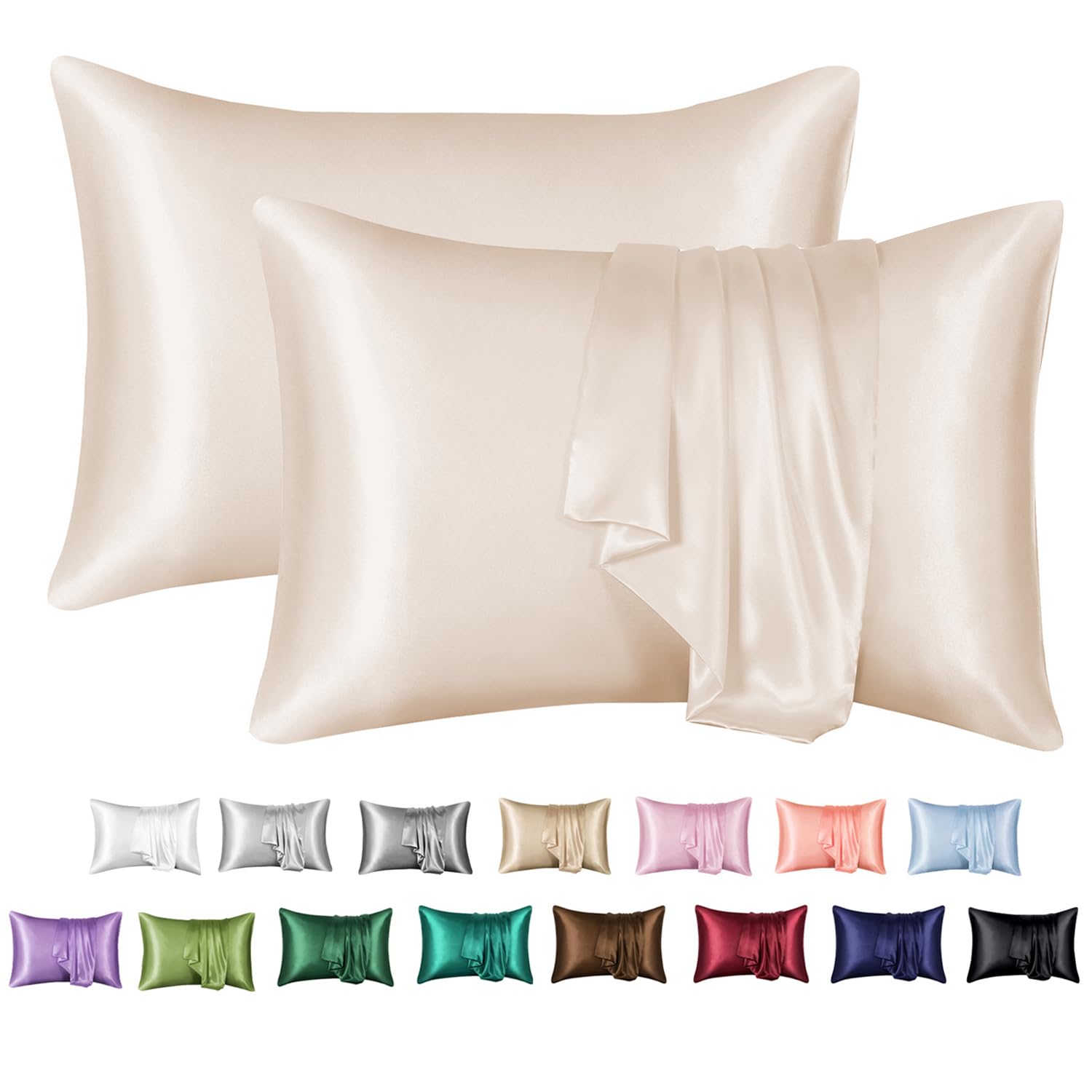 Mr&Hm Satin Pillowcase For Hair And Skin, Silk Satin Pillowcase 2 Pack, King Size Pillow Cases Set Of 2, Silky Pillow Cover With