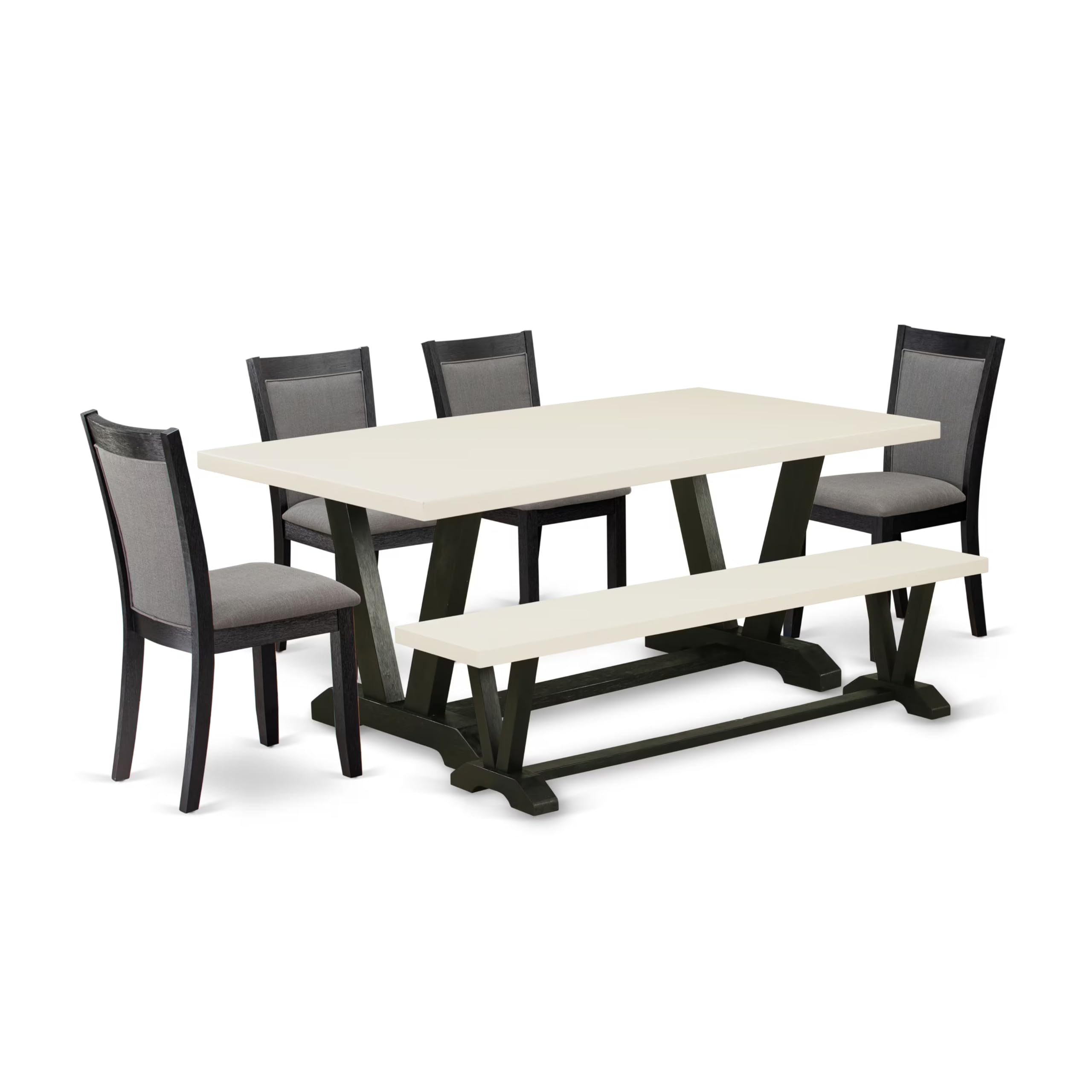 East West Furniture V627MZ650-6 6 Piece Modern Dining Table Set Contains a Rectangle Wooden Table and 4 Dark Gotham Grey Linen Fabric Parson Chairs with a Bench, 40x72 Inch, Multi-Color
