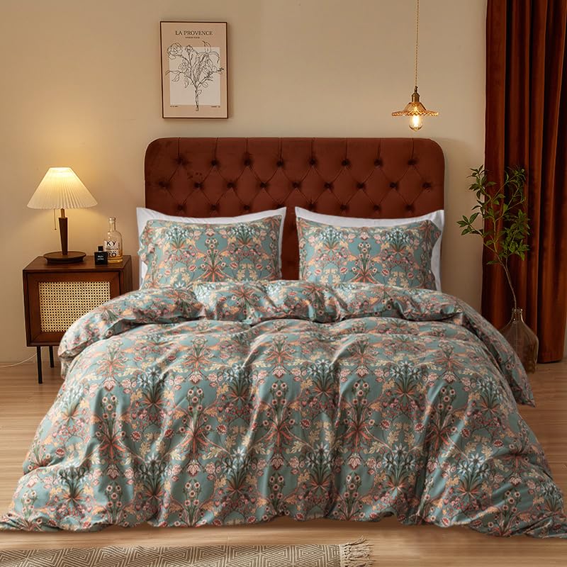 Eavd Vintage Style Garden Flower Duvet Cover King Soft Cotton Reversible Flower Bedding Set With 2 Pillowcases Chic Shabby Boho