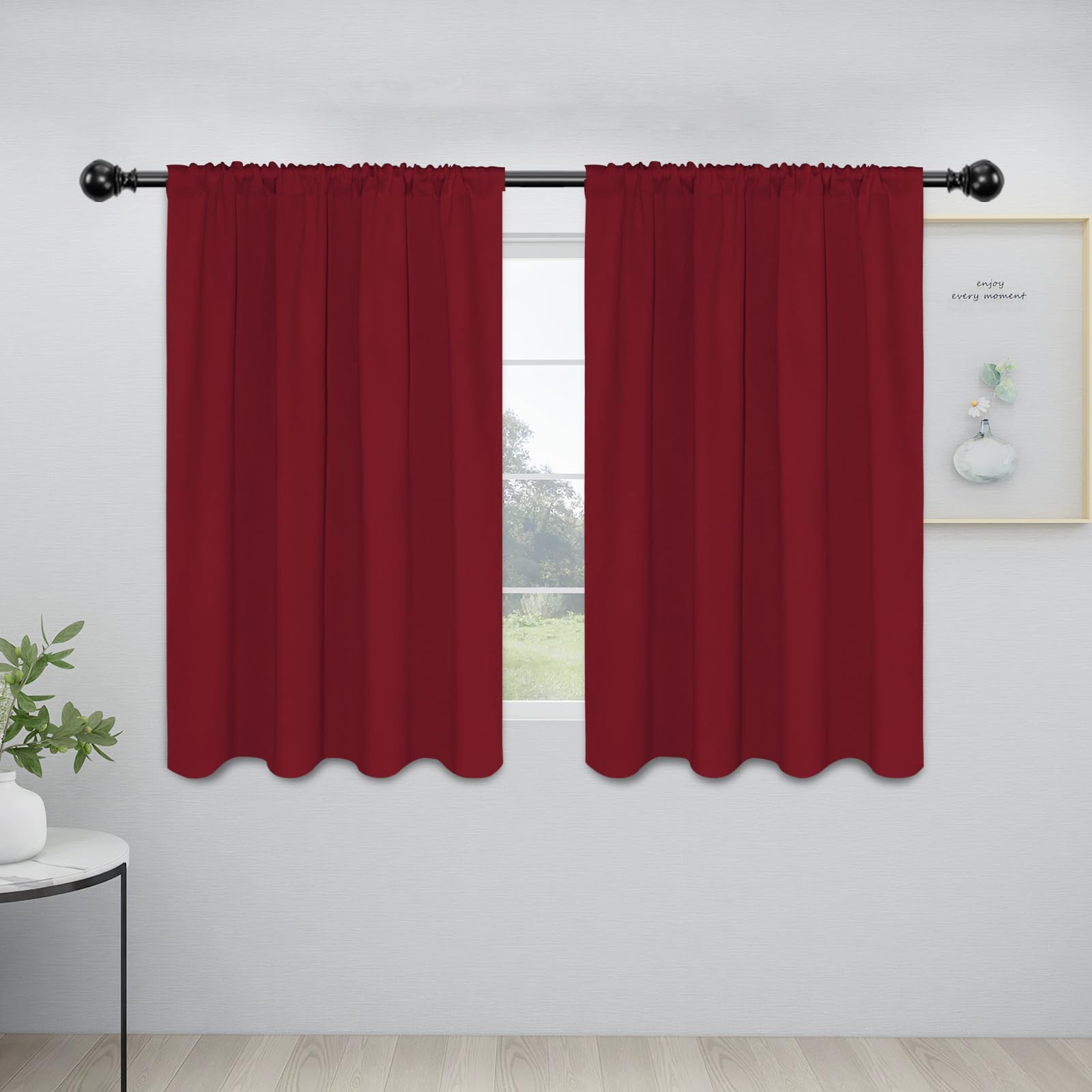 Easy-Going Rod Pocket Blackout Curtains For Bedroom, Room Darkening Window Curtains For Living Room, Thermal Insulated Noise Reduction Solid Window Drapes, 2 Panels(42X45 In, Christmas Red)