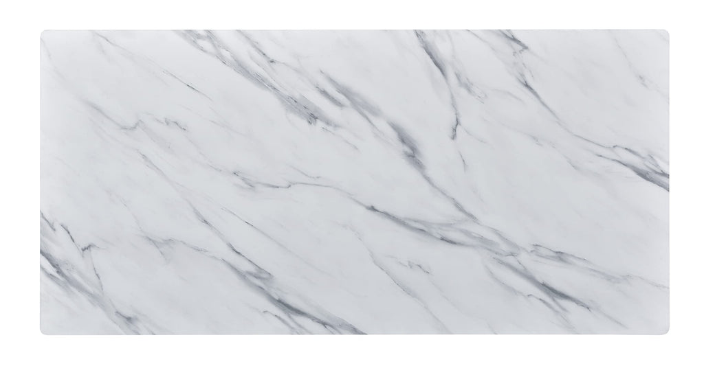 Lilola Home Landon Coffee Table with Glass White Marble Texture Top and Bent Wood Design