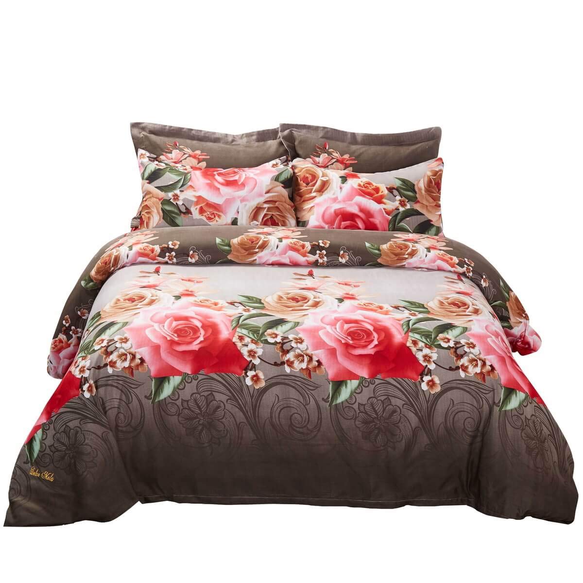 Dolce Mela Dm708Q Duvet Cover Set, Queen, Brown Red