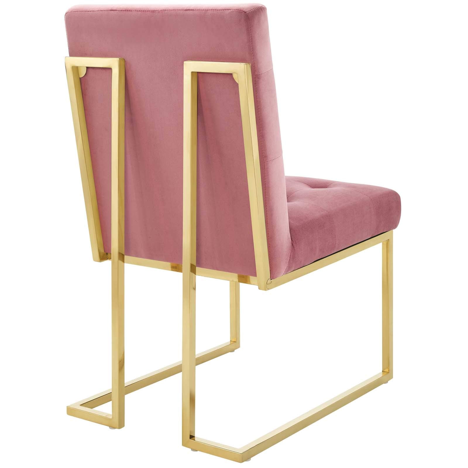 Modway Privy Stainless Steel Performance Velvet Dining Chair Set Of 2, Gold Dusty Rose