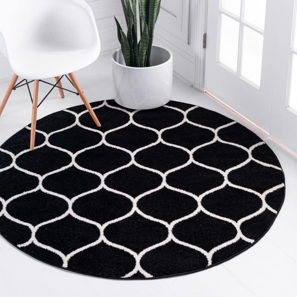 Unique Loom Trellis Frieze Collection Area Rug - Rounded (5' 1'' Round Black/Ivory)