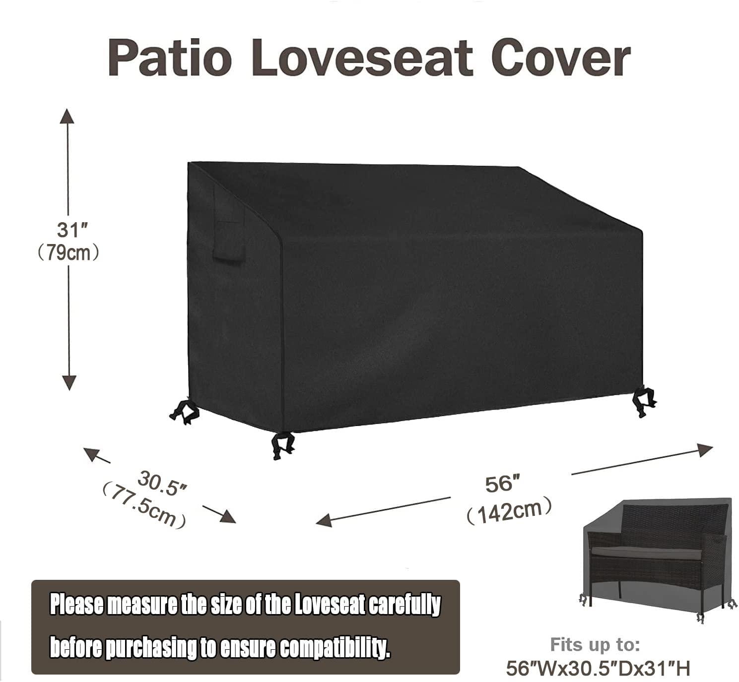 Siruiton Patio Furniture Cover Set ,Fit For 4 Pieces Patio Outdoor Rattan, Wicker Chair Conversation Furniture Sets,600D Heavy Duty Durable And Water Resistant Fabric (Black)