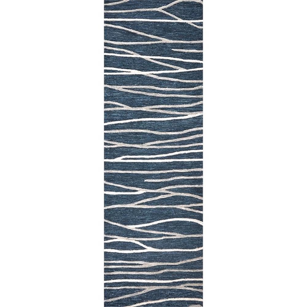 Rizzy Home Alora Decor Geneva 2'6" X 8' Lines Navy/Ivory Hand-Tufted Area Rug