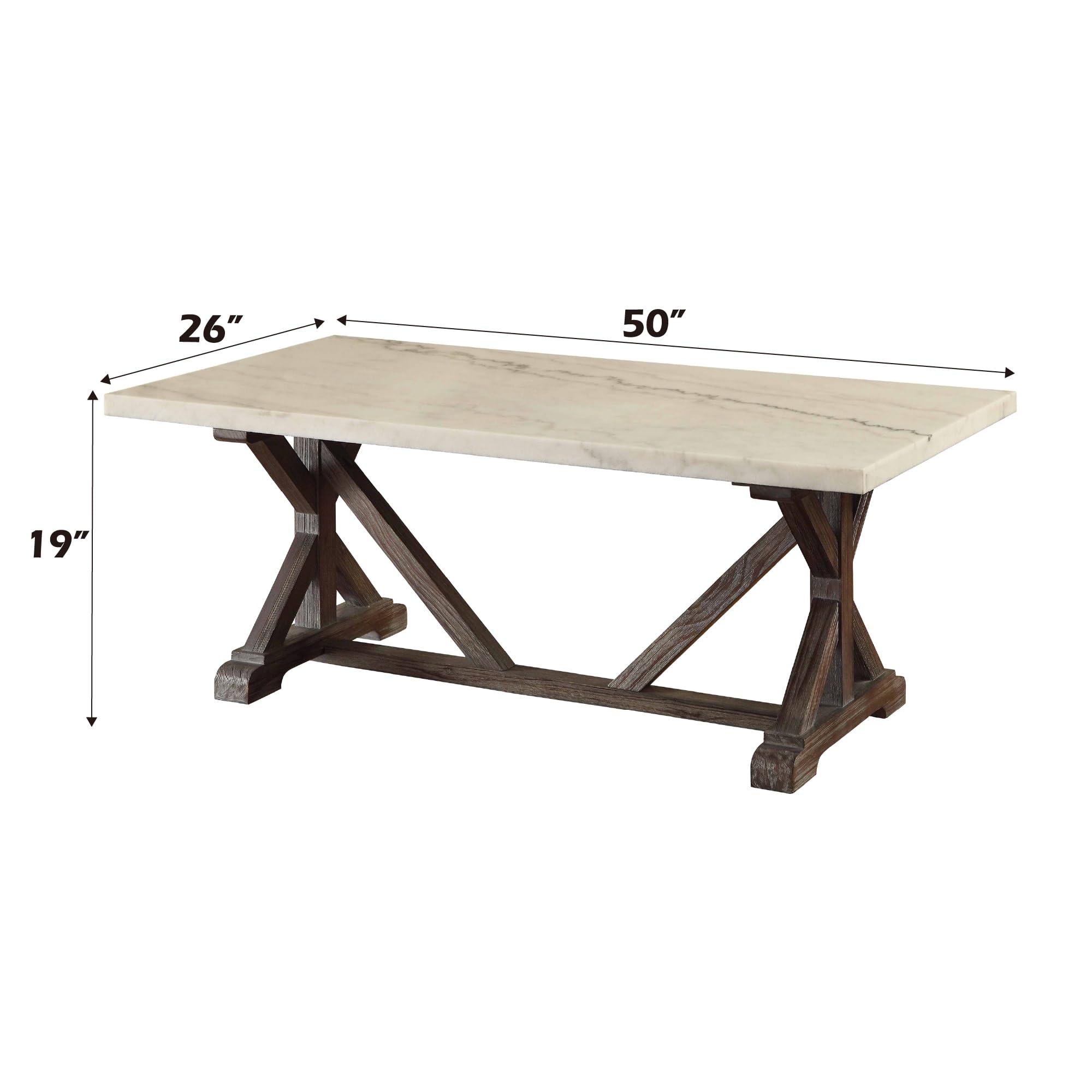Acme Romina 50&quot; Marble Top Coffee Table in White and Espresso