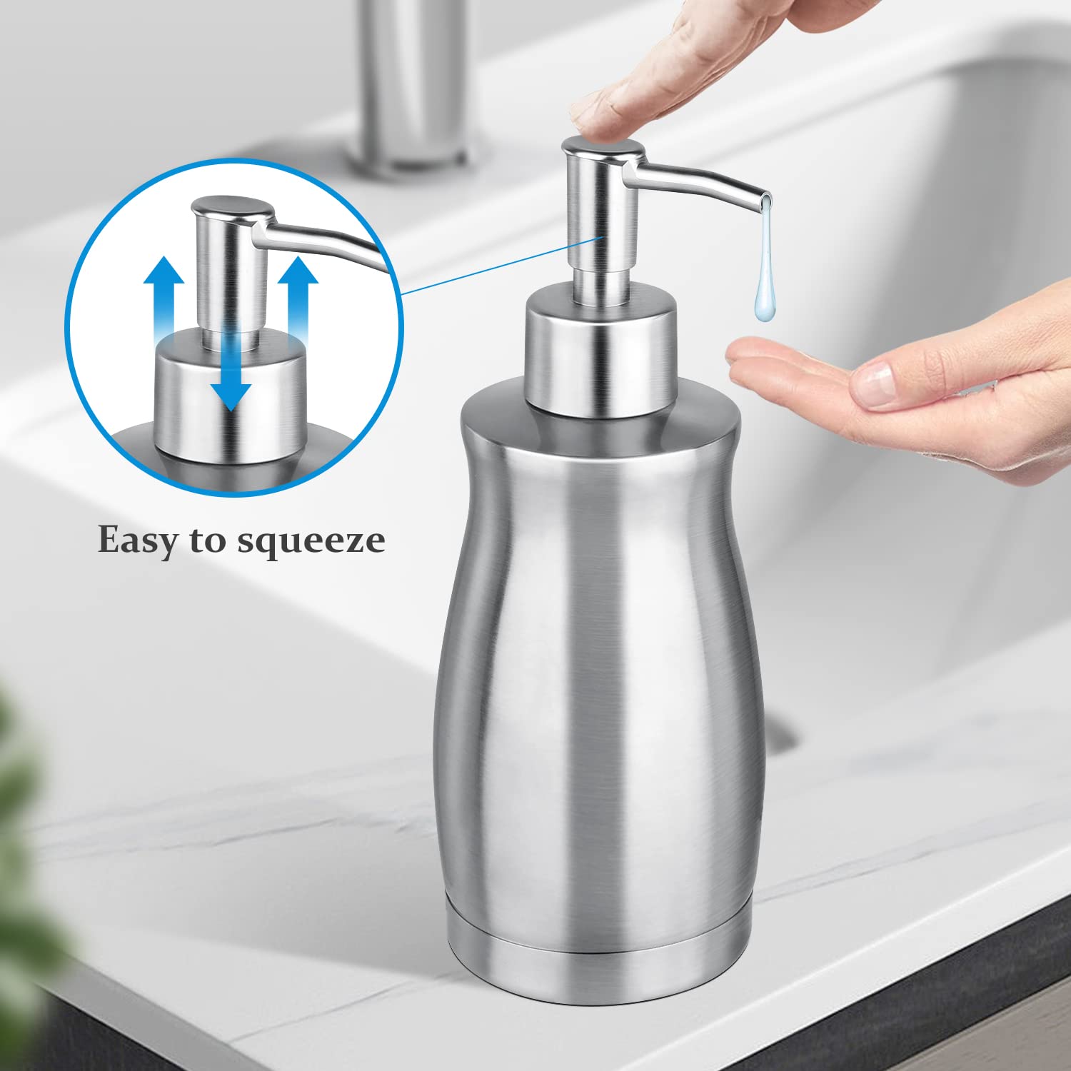 Glubee Soap Dispenser Stainless Steel - Brushed Nickel Pump Dispenser Bottle Refillable Liquid Hand Dish Soap Dispenser For Bath