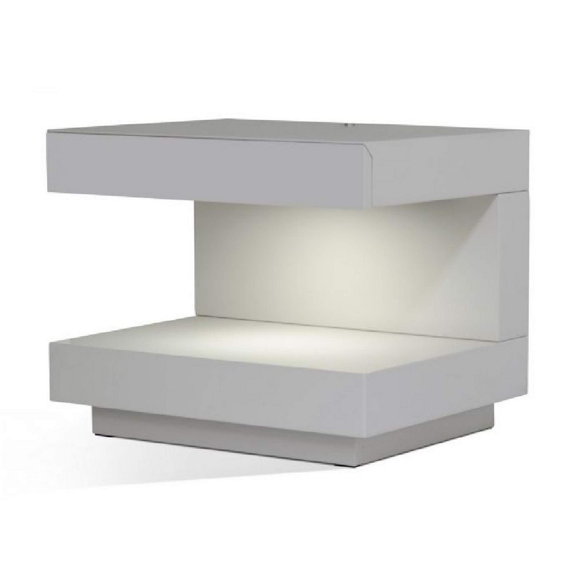 Benjara Bm223472 Contemporary Squared C Shaped Wooden Nightstand With Led Light, Gray