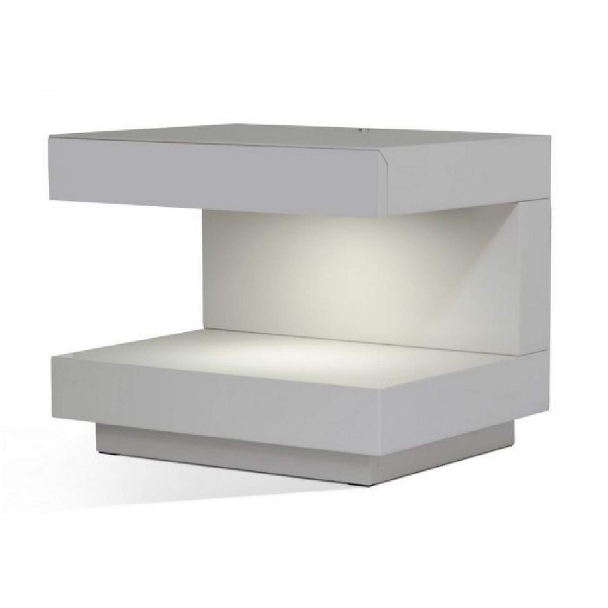 Benjara Bm223472 Contemporary Squared C Shaped Wooden Nightstand With Led Light, Gray