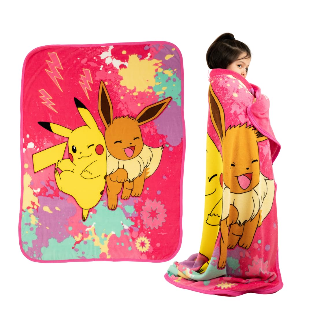Franco Pokemon Anime Pikachu And Eevee Kids Bedding Super Soft Micro Raschel Throw, 46 In X 60 In, (Official Licensed Product)