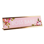 Boss Babe Desk Plate / 2' x 8' Chic Pink Floral Office Desk Sign/Cubicle Name Plate Coworker Present/Made In The USA
