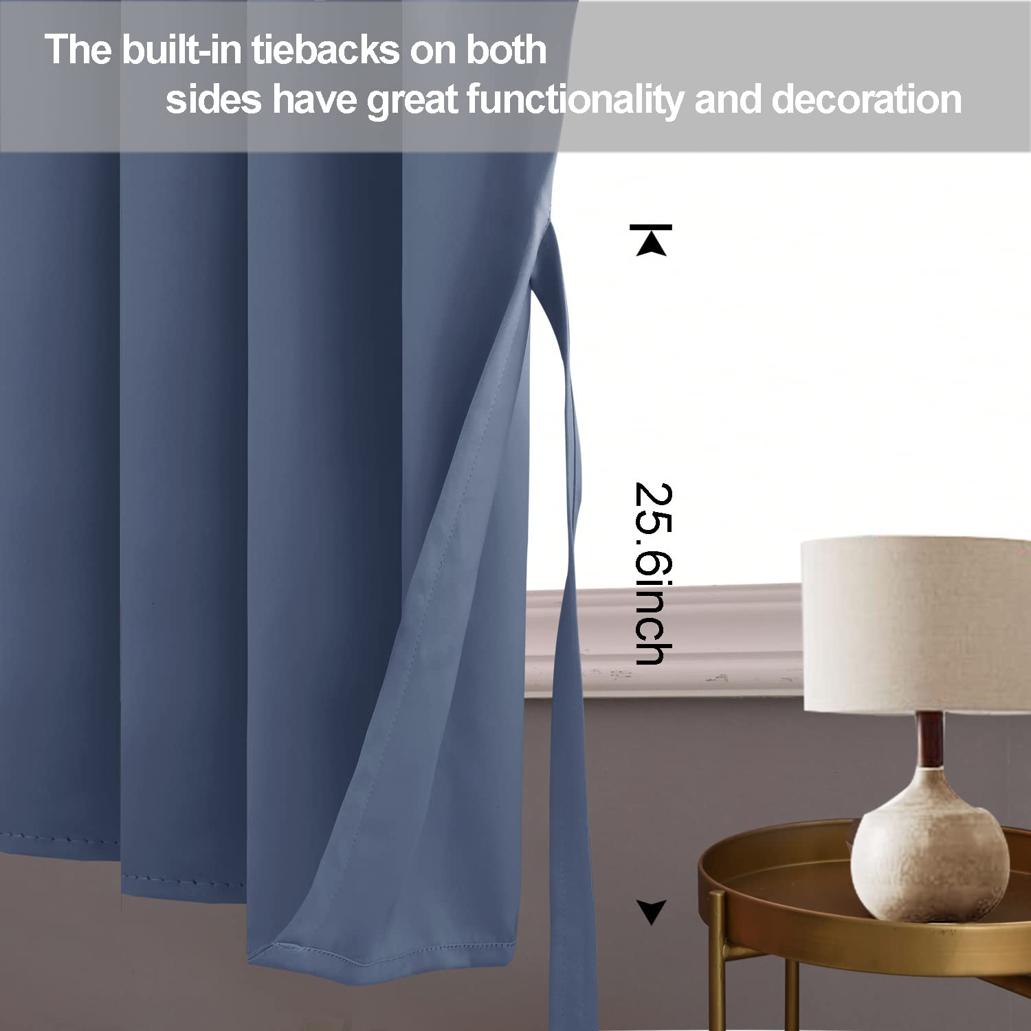 Jiuzhen Short Curtains Kitchen Half Window Blackout Curtains With Tiebacks For Baseroom Shadows, Grommet Curtains For Living Room, Set Of 2 Window Curtain Panels, 42 X 30 Inch Length,Dusty Blue
