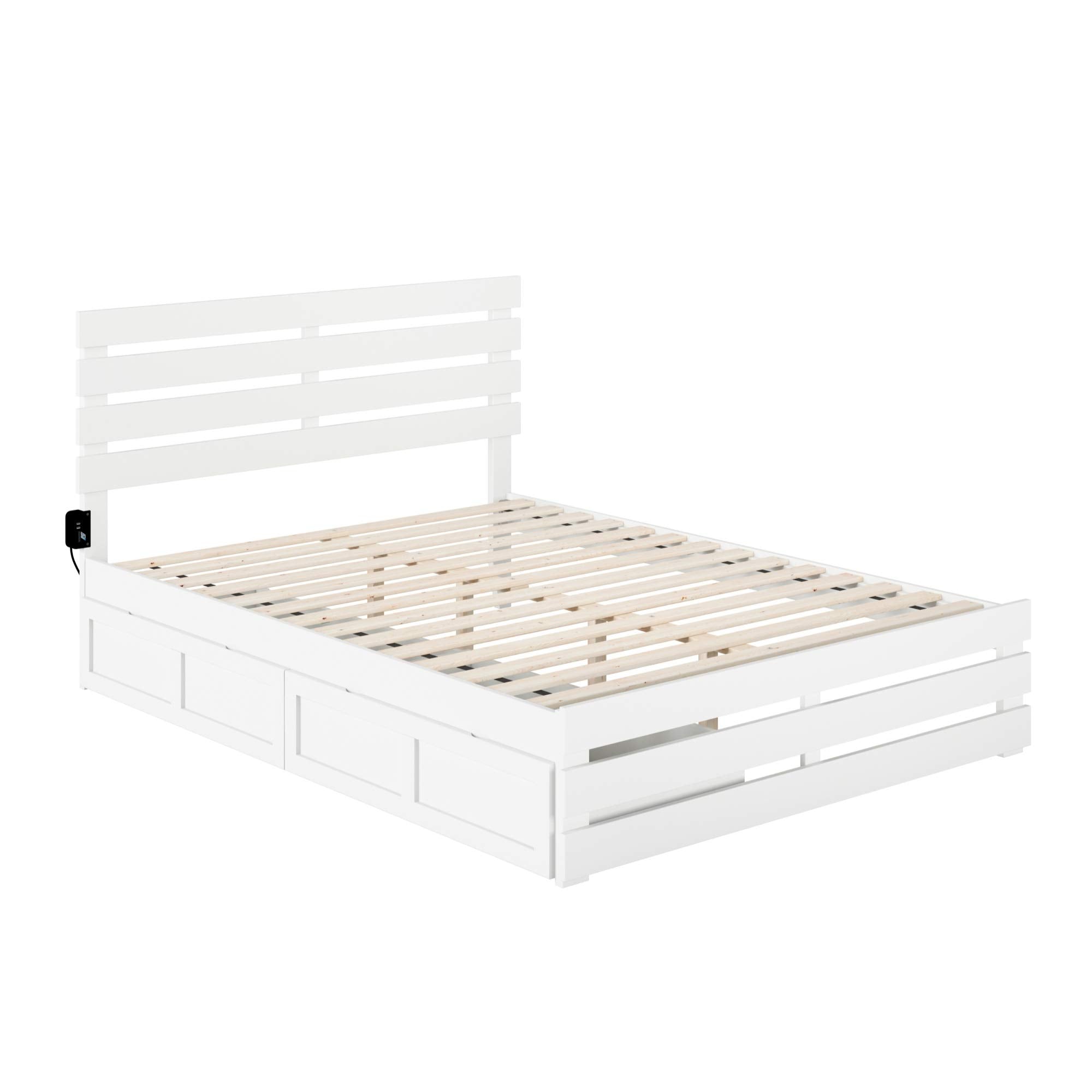 AFI Oxford Bed with Footboard and USB Turbo Charger with 2 Extra Long Drawers, Queen, White