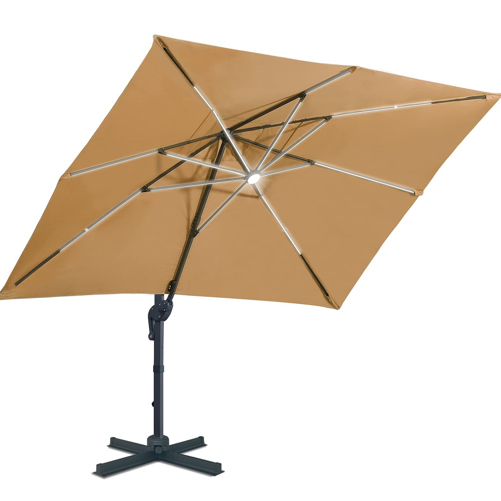 Sunnyglade 10X13Ft Solar Powered Led Cantilever Patio Umbrella Square Deluxe Offset Umbrella 360Rotation & Integrated Tilting Sy