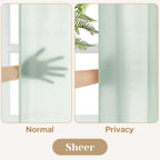 Homeideas Non-See-Through Sage Green Privacy Sheer Curtains 52 X 45 Inches Long 2 Panels Sheer Curtains Light Filtering Window Curtains Drapes For Bedroom Living Room