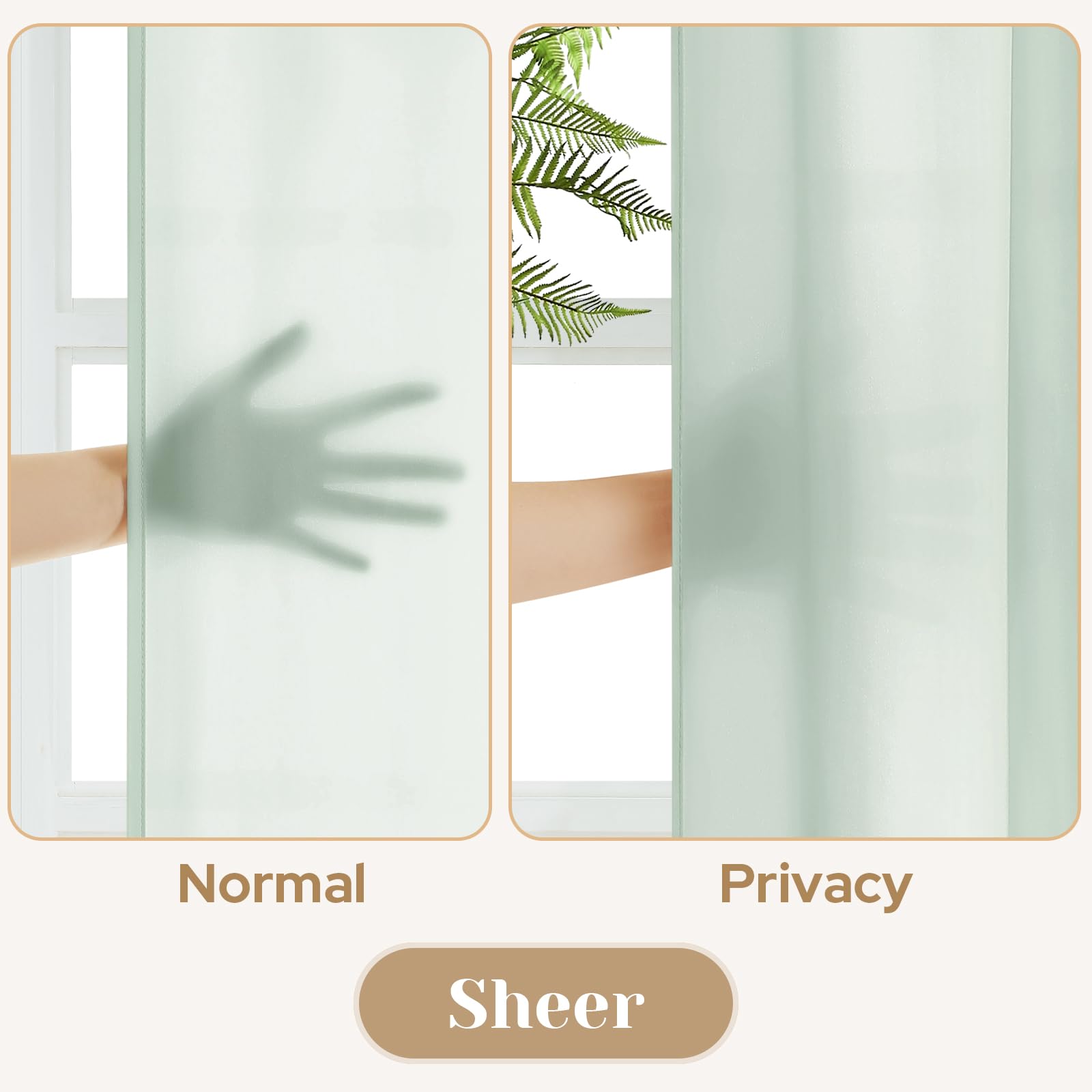 Homeideas Non-See-Through Sage Green Privacy Sheer Curtains 52 X 45 Inches Long 2 Panels Sheer Curtains Light Filtering Window Curtains Drapes For Bedroom Living Room