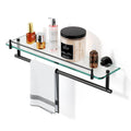 KOCOK Bathroom Glass Shelf with Towel Bar,20-Inch Black Floating Glass Bathroom Shelves with Towel Rack Stainless Steel Tempered