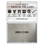 Qiongqi Funny Put On The Full Armor Of God Metal Tin Sign Wall Decor, Farmhouse Rustic Christian Sign For Home Decor Gifts