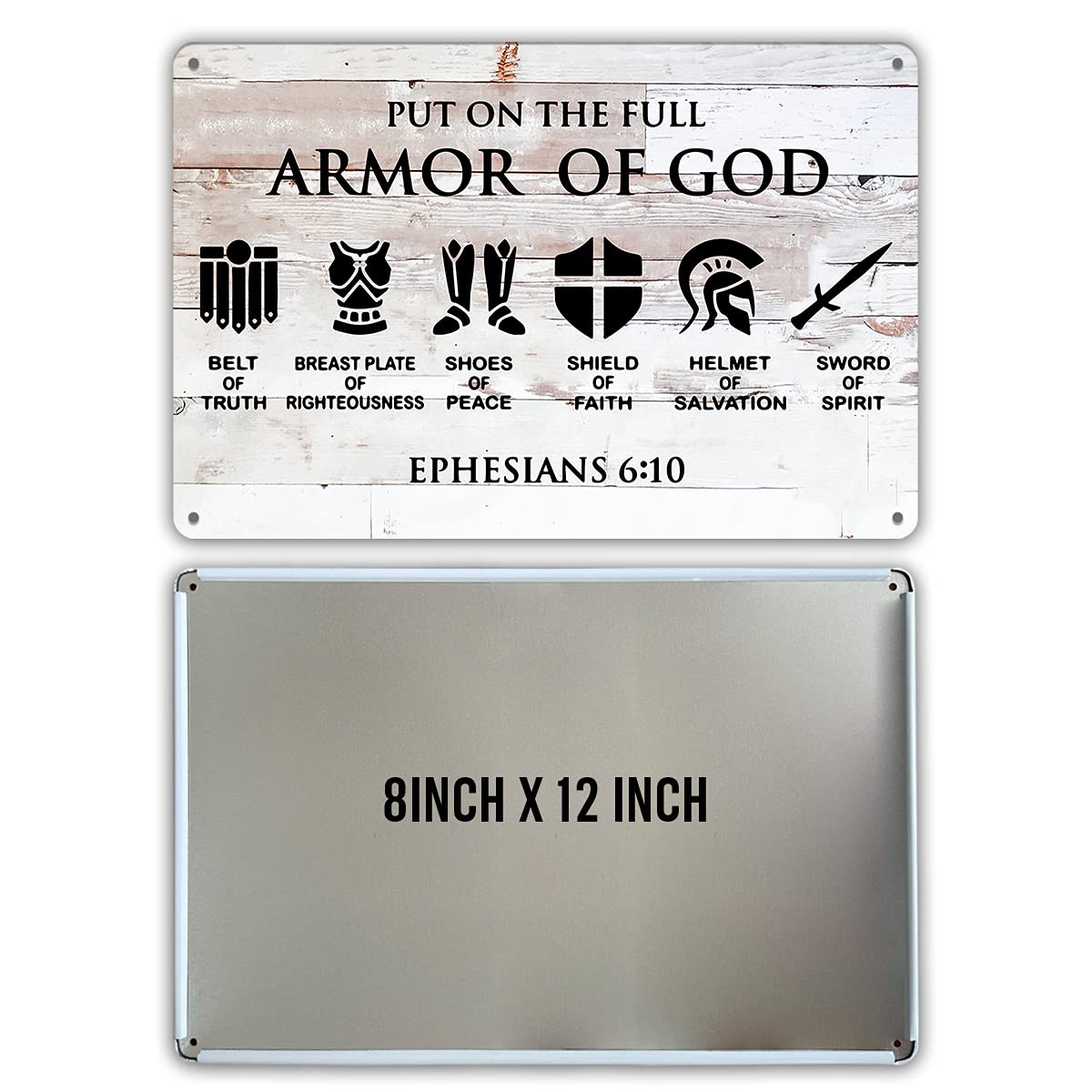 Qiongqi Funny Put On The Full Armor Of God Metal Tin Sign Wall Decor, Farmhouse Rustic Christian Sign For Home Decor Gifts