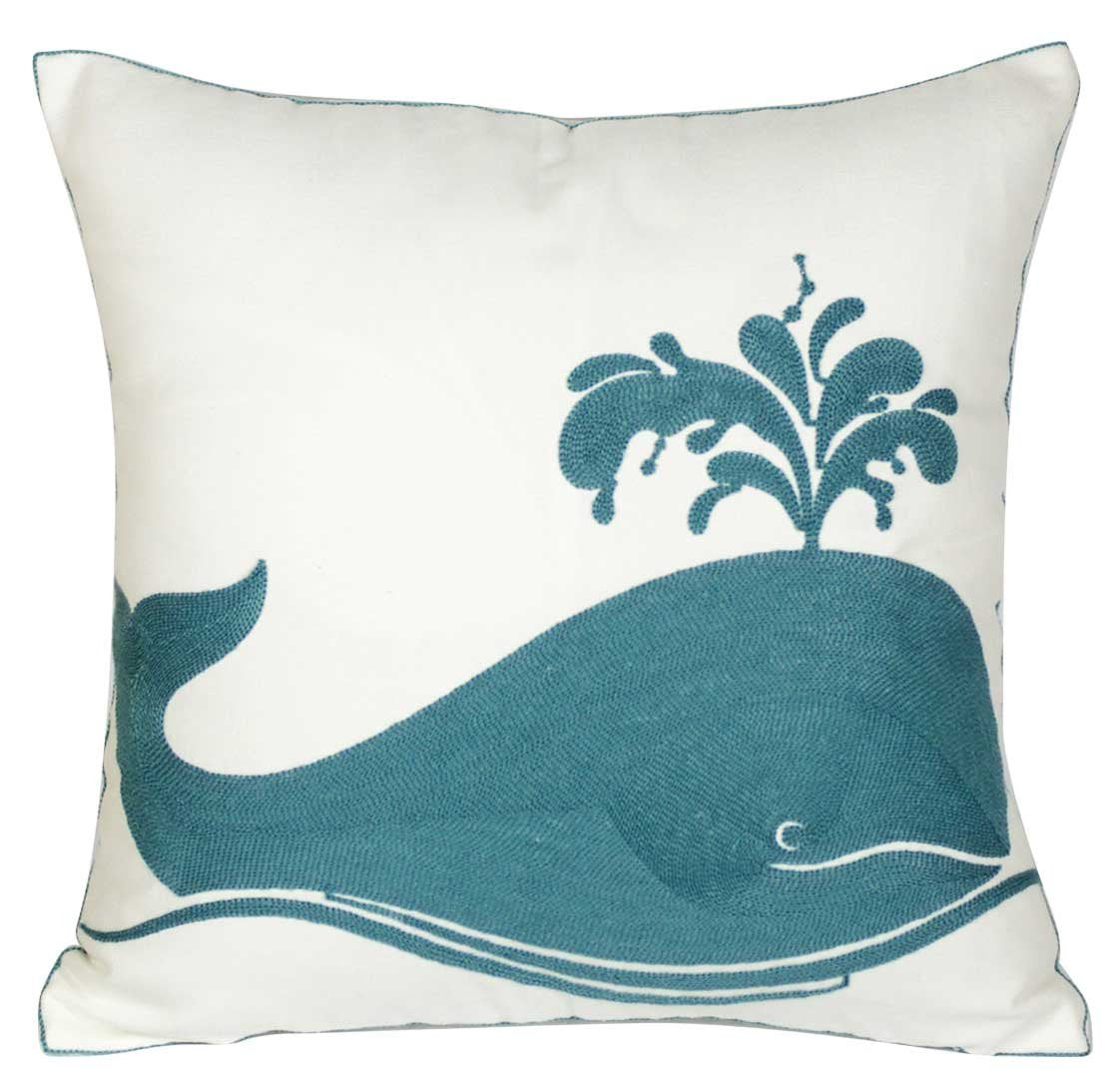 Decopow Embroidered Whale Throw Pillow Cover,Square 18 Inches Whale Decorative Canvas Pillow Cover For Nautical Style Deco By (S