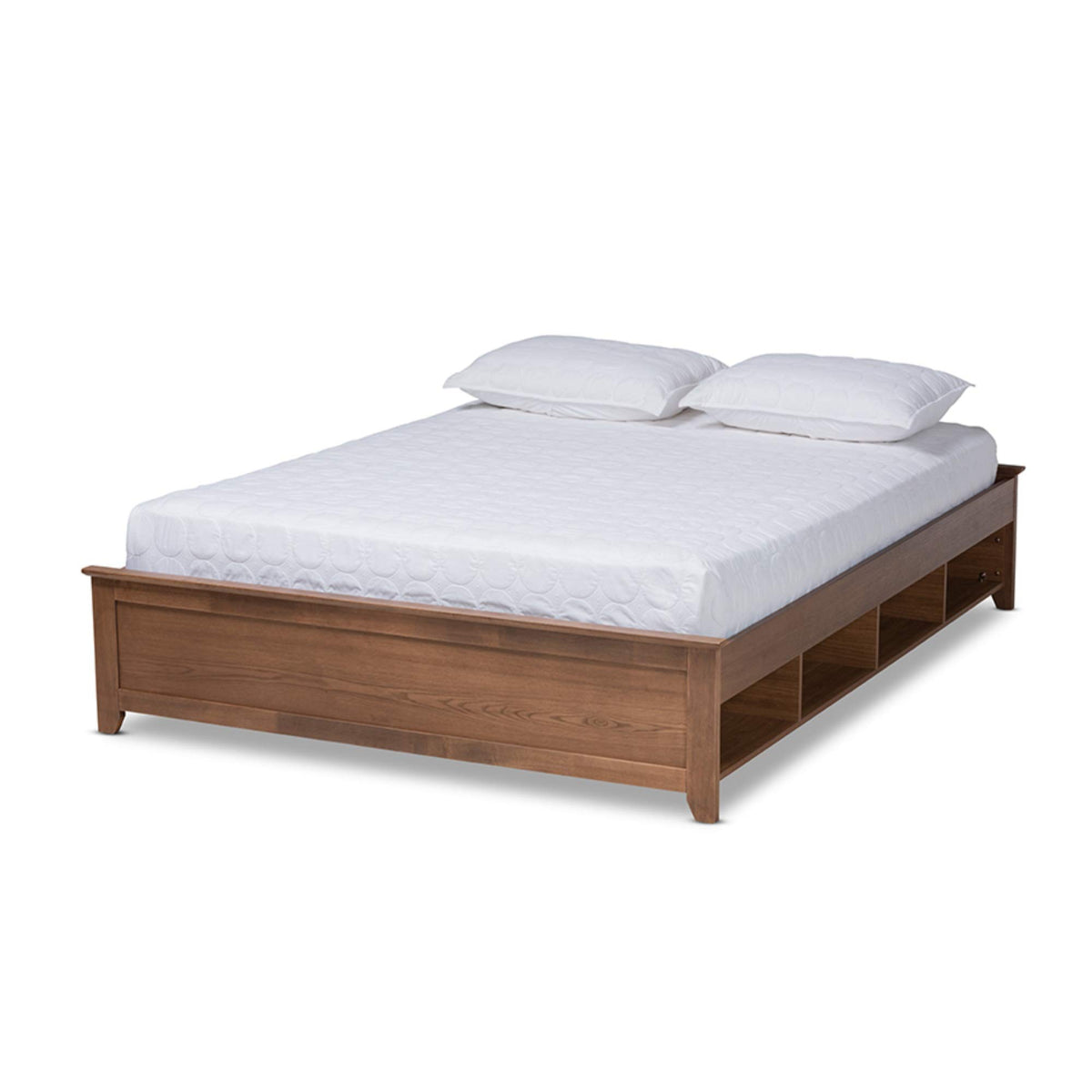 Baxton Studio Anders Traditional and Rustic Ash Walnut Brown Finished Wood Full Size Platform Storage Bed Frame with Built-In Shelves